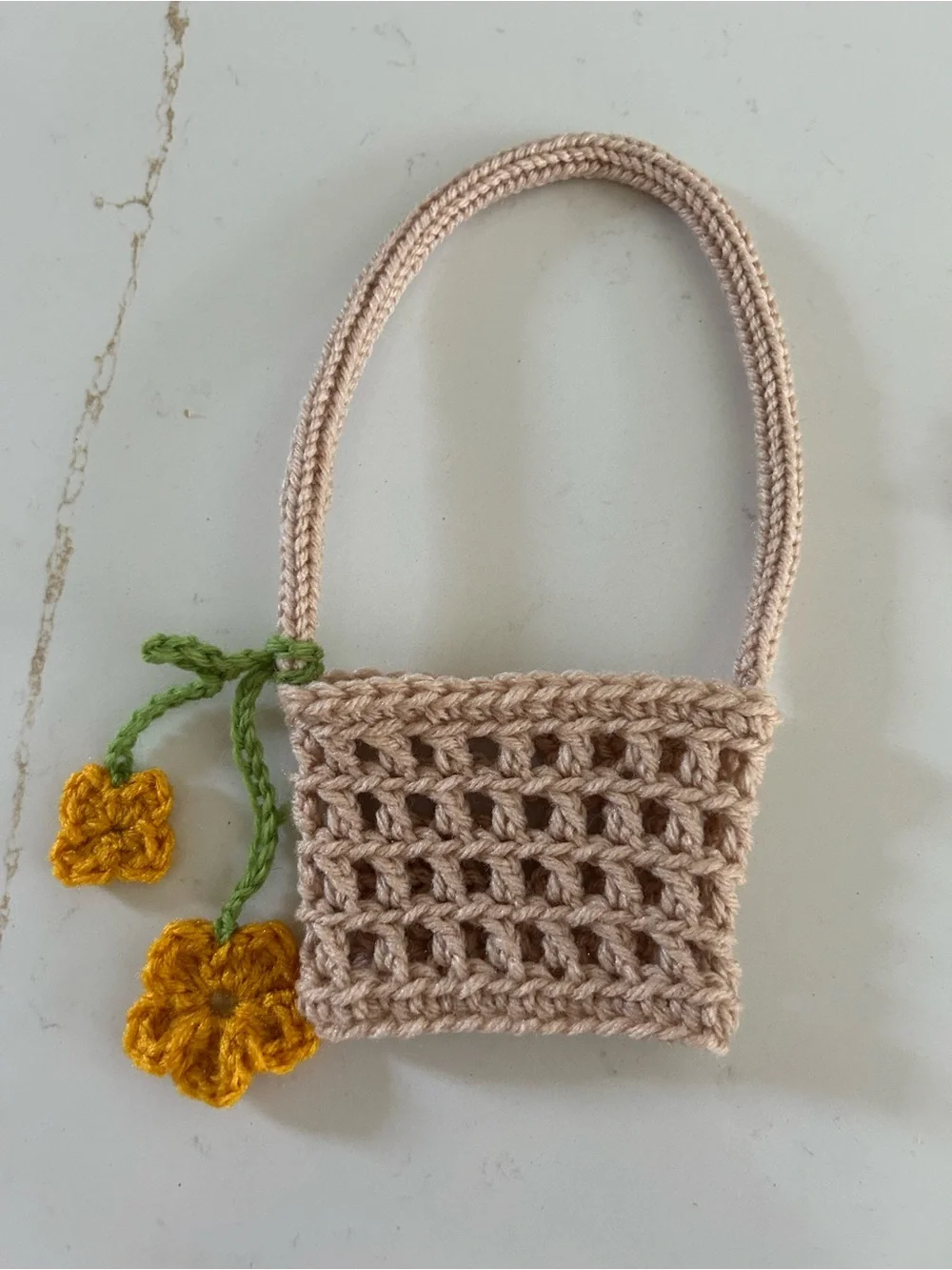 Handmade Beige Crochet coffee cup holder with Yellow Flower Accent